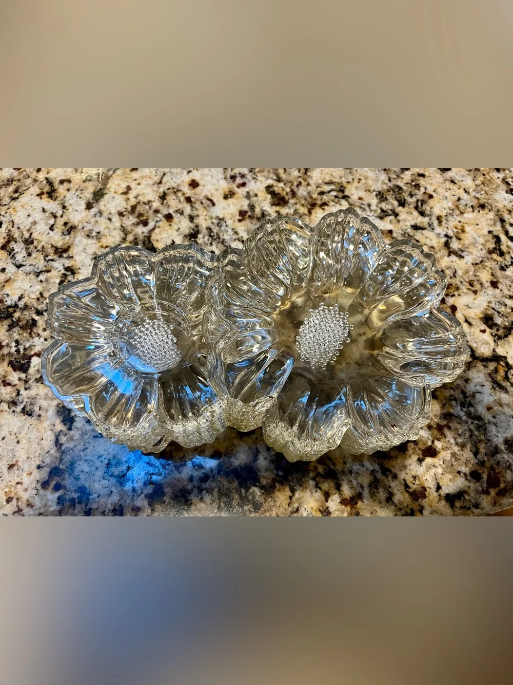 Vintage MCM Hazy-Atlas Double Daisy Pressed Glass Snack Plates - set of 5